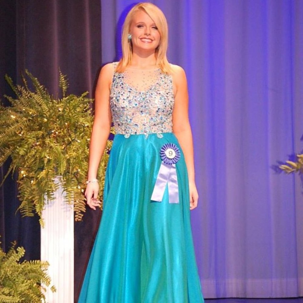 Nude/Aqua Embellished Chiffon Aline Prom/Pageant